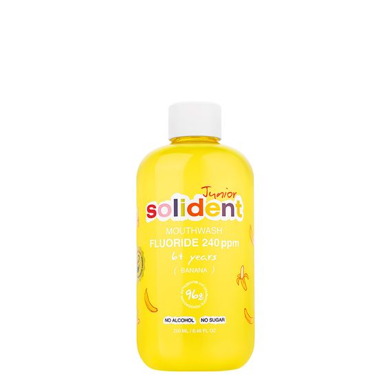 Дитячий ополіскувач Solident Junior зі смаком банану, фтор 240 ppm, 250 ml