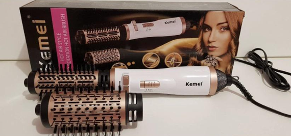 Фен - щетка стайлер Kemei KM-8020 розчіска для укладки і завивання волосся з насадками | Зображення 1