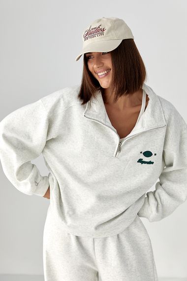 Спортивний теплий костюм з вільним світшотом і штанами - світло-сірий цвет, ONE SIZE (є розміри) | Зображення 2