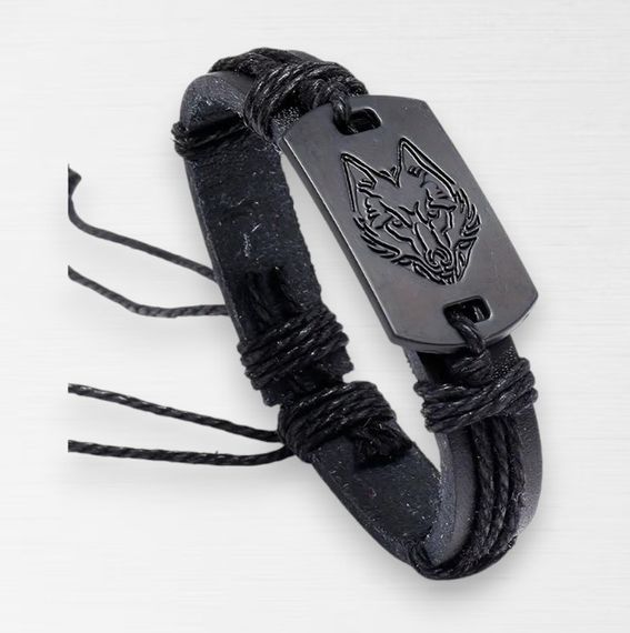 Мужской панк-браслет с черной волчьей головой браслет из искусственной кожи ручной работы от HUANMIN