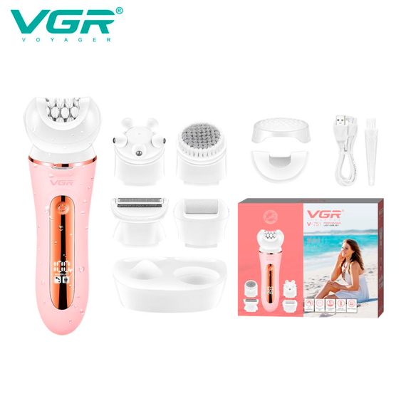 Епілятор VGR 5 в 1 V-751 PINK, 5 насадок, водонепроникний | Зображення 2