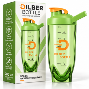 Зелений тритановий шейкер Diller Bottle 700 мл із кулькою для ефективного змішування напоїв