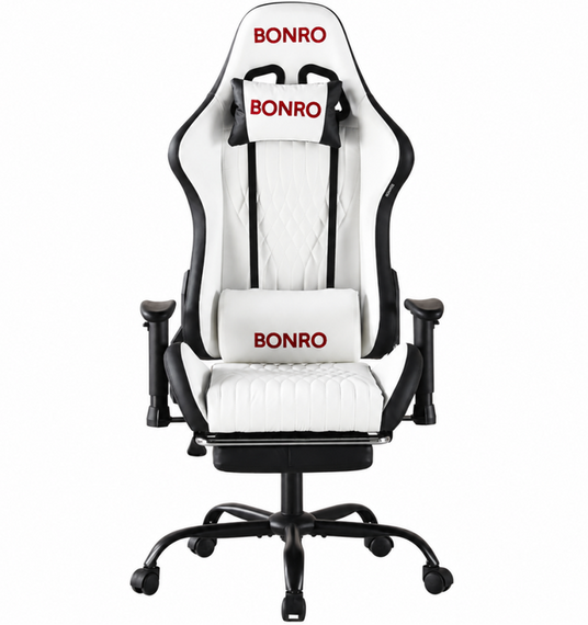 Крісло геймерське ігрове комп’ютерне Bonro 1002G-1 біле з підставкою для ніг 42401210 | Зображення 2