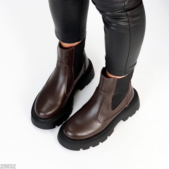Зручні шкіряні шоколадні зимові черевики челсі з еластичною вставкою | Зображення 6