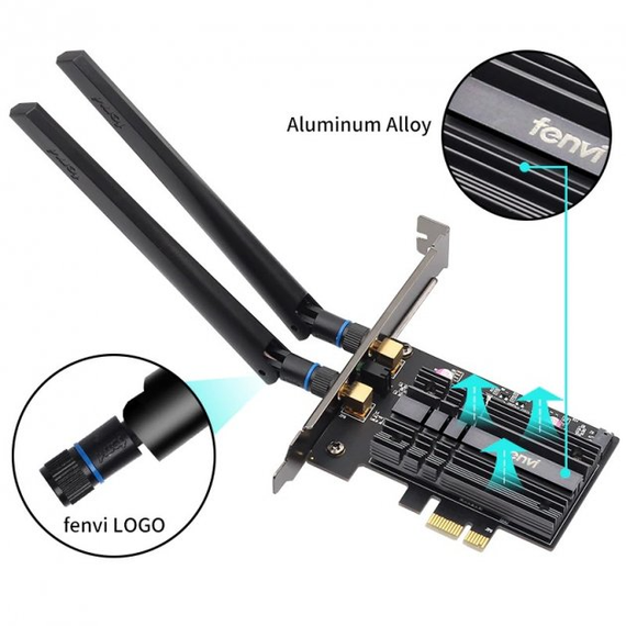 Wi-Fi адаптер FENVI Intel AX3000 PCI-e 2.4Gbps 802.11ax Bluetooth 5.0 дводіапазонний 2.4 Ghz + 5 Ghz з радіатором (sv0039) | Зображення 2