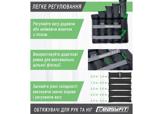 Обтяжувачі EasyFit 0,5-5 кг для ніг та рук Чорний-сірий (EF-AWTS-550) | Зображення 1