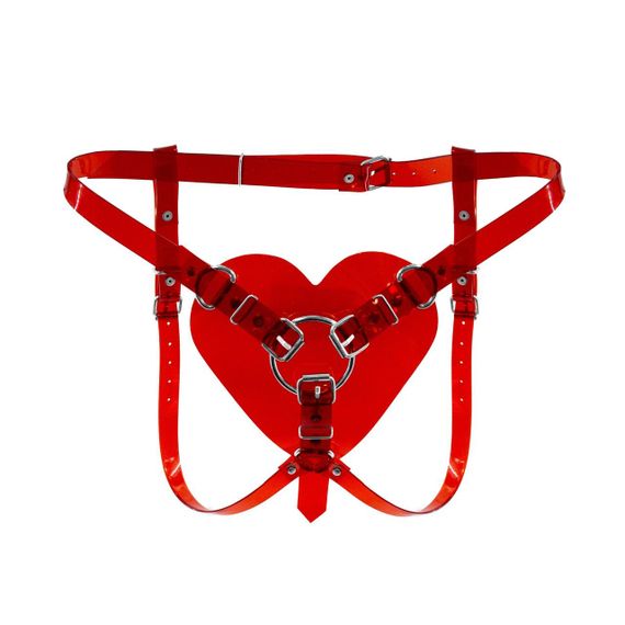 Трусики Сердце для страпона Feral Feelings - Hearts Strap-on Belt Red Trasparent Sex Aura