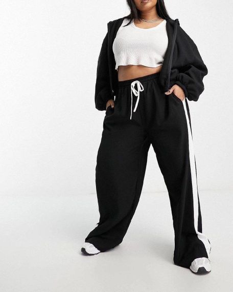 Женские трикотажные брюки палаццо больших размеров с лампасами KA113 размер 48/52 цвет черный