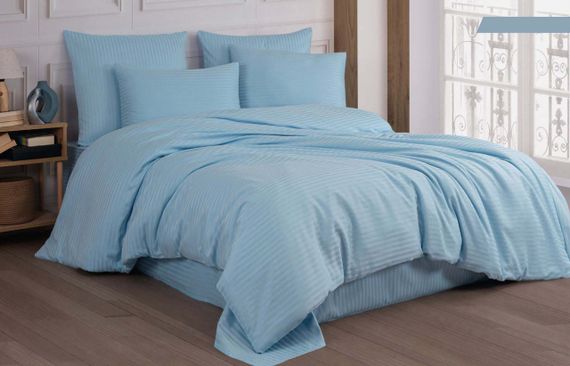 Постельное белье Cotton Shine Stripe Satin 200х220 Sky Blue