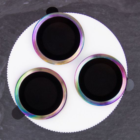 Захисне скло Metal Classic на камеру (у упак.) для Apple iPhone 14 Pro (6.1") / 14 Pro Max (6.7") Бузковий / Rainbow | Зображення 1