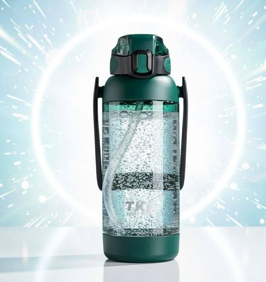 Пляшка TKK 1400 мл — Зелена Tritan BPA-free, ударостійка, спортивна з подвійною системою перенесення | Зображення 8