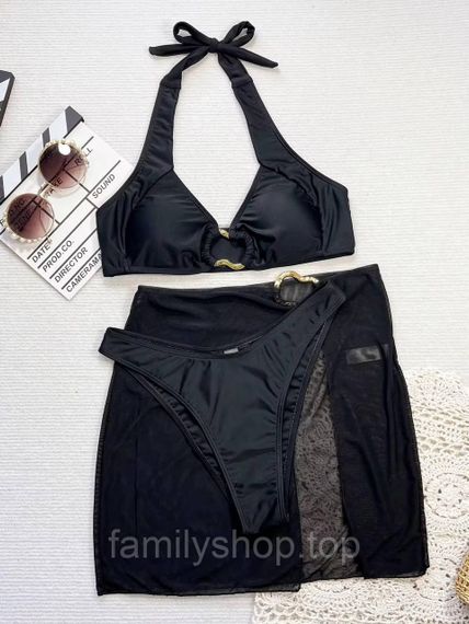 Женский раздельный купальник тройка 3 в 1 с юбкой бифлекс, MBк982, цвет черный, размер S | Зображення 5