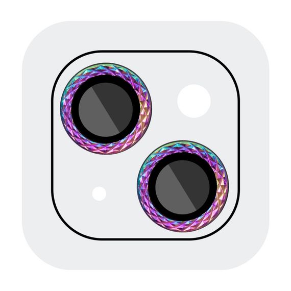 Захисне скло Metal Shine на камеру (в упак.) для Apple iPhone 15 (6.1") / 15 Plus (6.7") Бузковий / Rainbow