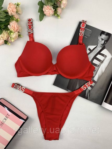 Комплект женского нижнего белья Victoria’s Secret Модель Буквы Стразы Виктория Сикрет L, 80С, Красный