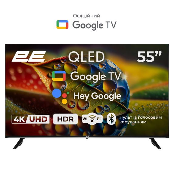Телевізор 2E 55' QLED 4K 60Hz Smart Google TV Black (2E-55A77Q)