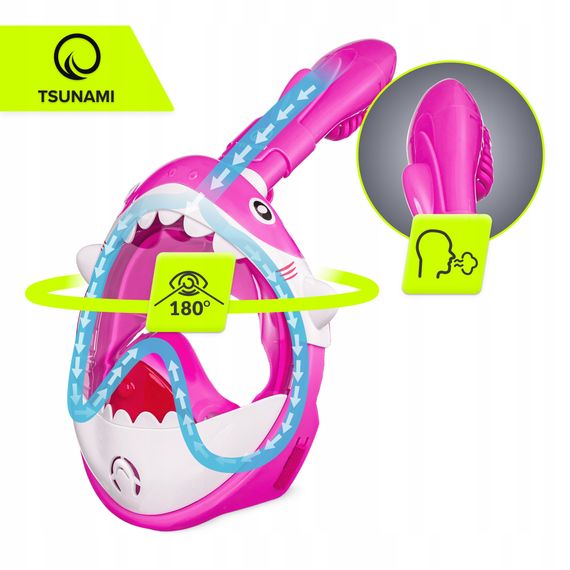 Маска для снорклінгу TSUNAMI Shark повнолицьова, дитяча Pink (P-5905973405430) | Зображення 4