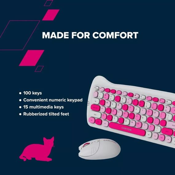 Комплект Canyon HSET-W6 Kitty Edition Wireless UA Pink (CNS-HSETW6PK) | Зображення 7