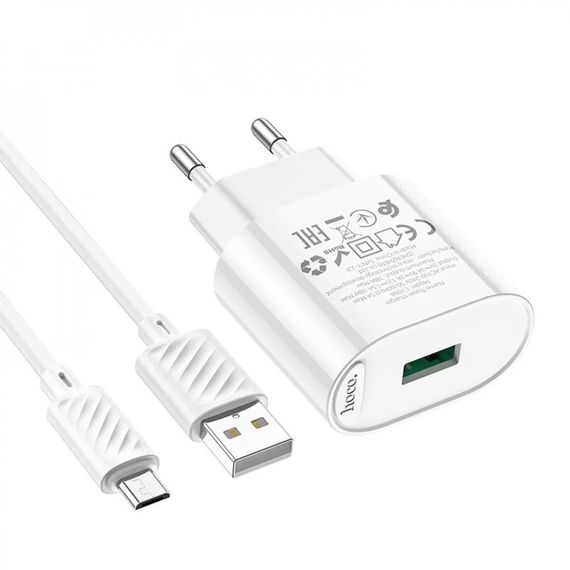 СЗУ Hoco C109A Fighter QC3.0 18W (1USB-A) + кабель USB to MicroUSB White | Зображення 4