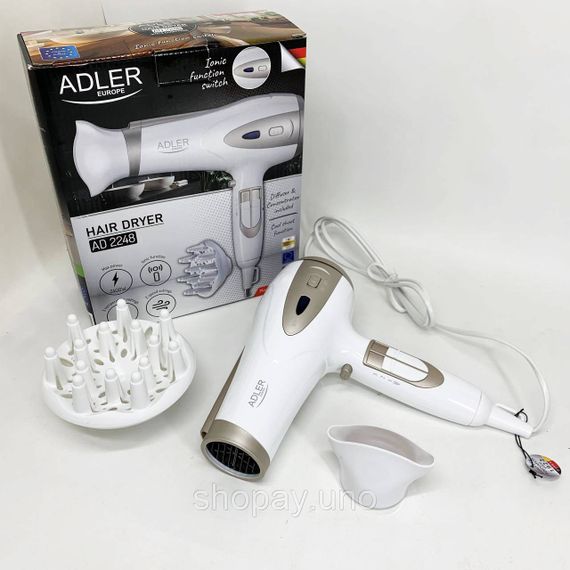 Електричний фен для волосся Adler AD-2248 White 2400Вт для укладання та сушіння з насадками з іонізацією | Зображення 2