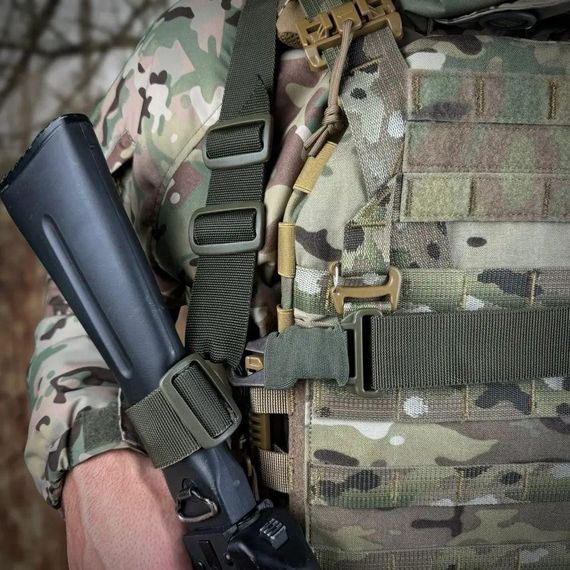 Ремінь  одно/двоточковий для АК, AR   карабіном H&K та за звуження прикладу олива | Зображення 2