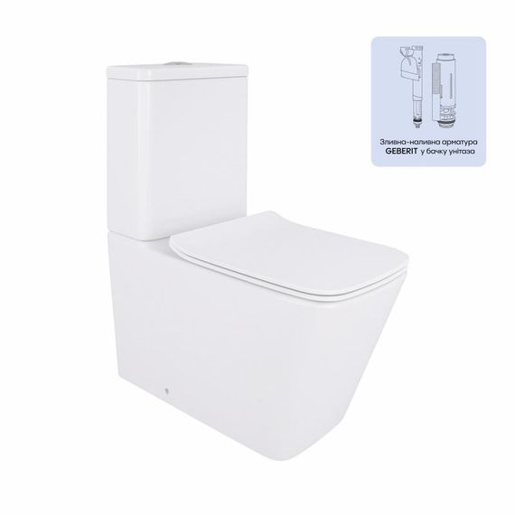 Унитаз-компакт Qtap Crow безободковый с сиденьем Soft-close QT05222170W