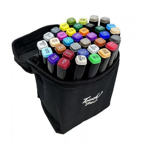 Набор качественных цветных двусторонних маркеров 36 шт, Маркеры в черной сумке, Маркеры для дизайнеров PA-22 | Зображення 2