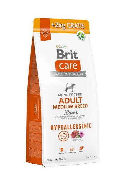 Корм Brit Care Adult Medium Breed Lamb Hypoallergic сухой для взрослых собак средних пород с ягненком 12 + 2 кг
