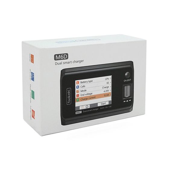 Зарядний пристрій ToolkitRC M6D, 2 канали, 500Вт, тип АКБ LiPo, LiHv, Li-ion, NiMh, LiFe, Pb, USB, роз'єм XT60, вхід 7-28В, вага | Зображення 1