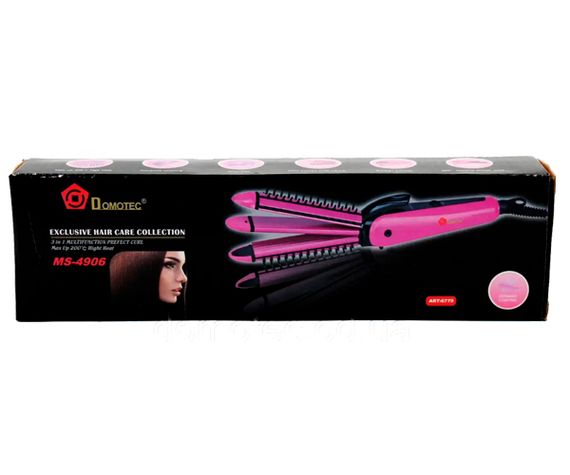 Плойка для волос 3в1 (гофре, плойка, утюжок) Domotec MS-4906 розовая 25W (MS-4906_469)