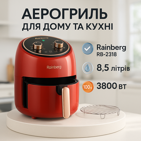 Аерогриль-фритюрниця з сенсорним управлінням Rainberg RB-2318 3800Вт 8.5л, Мультипіч з функцією гриля KI-23