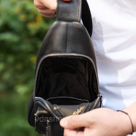Сумка-слинг мужская через плече 19х31х7, нагрудная сумочка рюкзак из натуральной кожи TIDING BAG 32545 черная | Зображення 2