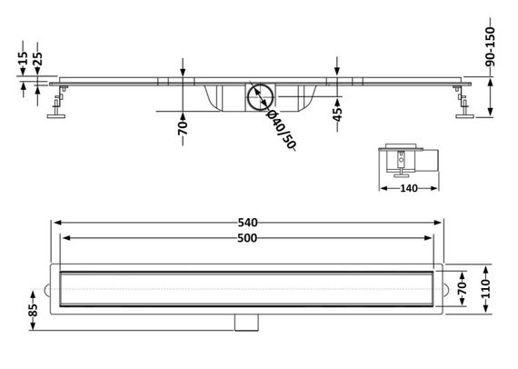 Лінійний трап Qtap Taurus FA500 із нержавіючої сталі, з сухим затвором QTTAUFA500 | Зображення 1