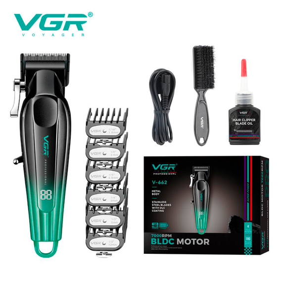 Акумуляторна машинка для стрижки VGR V-662 GREEN, 7000 RPM, 6 насадок, LED дисплей | Зображення 1