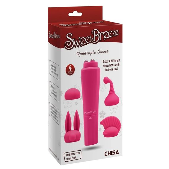 Вібратор для клітора з насадками Chisa Sweet Breeze, рожевий, 10 х 2.6 см Sex Aura | Зображення 1