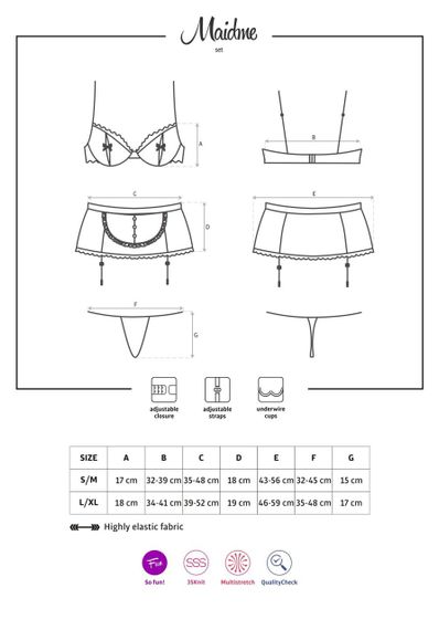 Еротичний костюм покоївки Obsessive Maidme set 5pcs, бюстгальтер, пояс з фартухом, панчохи, стр, L/XL | Зображення 6