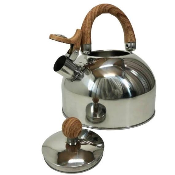 Чайник із нержавіючої сталі зі свистком 2,5л UNIQUE UN-5302 Коричнева ручка
