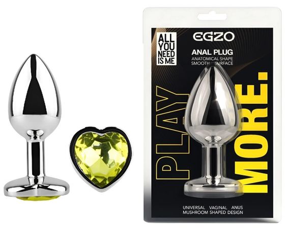 Анальна пробка з кристалом EGZO Silver Heart Plug Lime, срібляста, розмір S Sex Aura