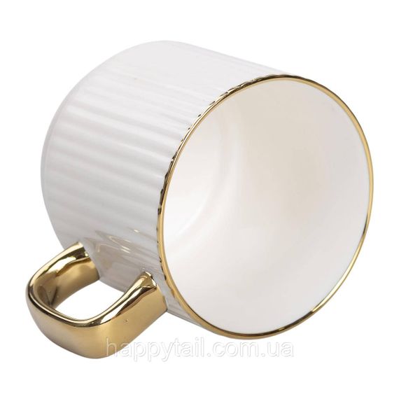 Чашка фарфоровая с золотым ободком и золотой ручкой 300 (мл) Белая RX-N231129W | Зображення 2