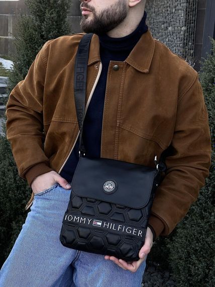 Месенджер шкіряний Tommy Hilfiger чорні шестикутники