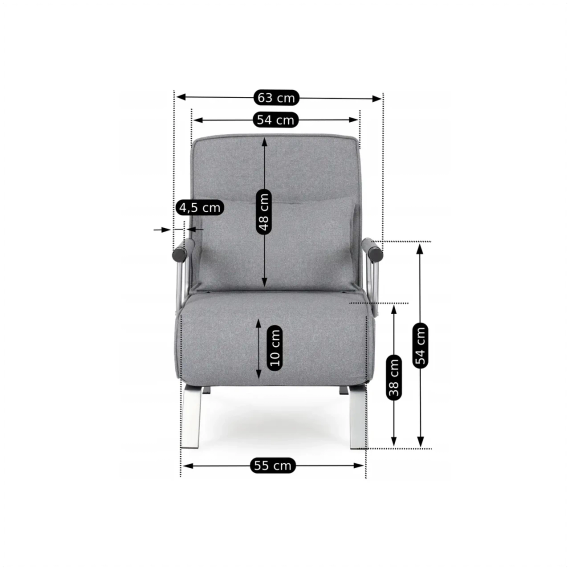 Розкладне крісло, розкладачка MEBEL ELITE BART, сірий (KR-65)(крісло-80/65/68; ліжко-190/65) | Зображення 8