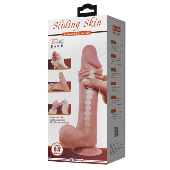 Фалоімітатор з мошонкою BAILE Sliding Skin 9,4'' Flesh Bendable Suction base TPR Sex Aura | Зображення 1