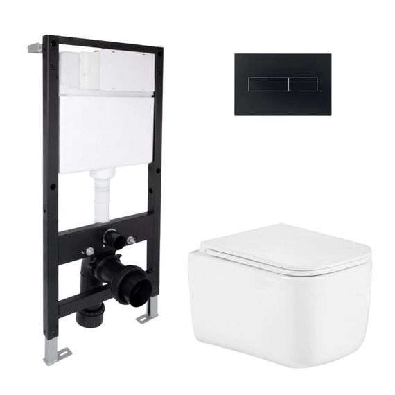 Готовое решение Qtap для ванной комнаты: подвесной унитаз Gemini Ultra Quiet 485x340x350 + комплект инсталляции Standard (линейная