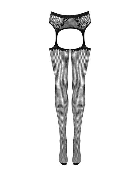 Сетчатые чулки-стокинги с узором на ягодицах Obsessive Garter stockings S232 S/M/L, черные, имитация Sex Aura | Зображення 4