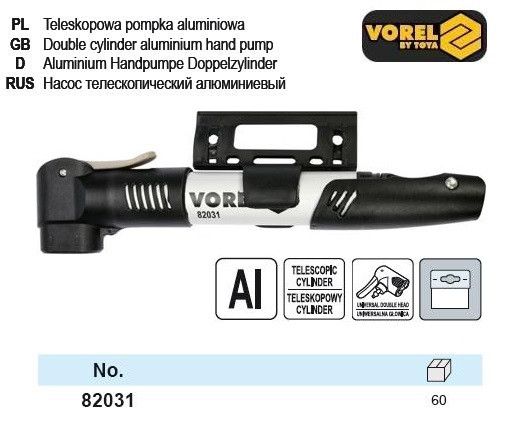 Насос ручной телескоп алюминий VOREL-82031