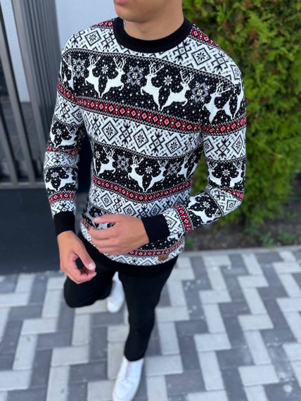 Мужской новогодний свитер с оленями низкий воротник PA2658 цвет черный, размер М | Зображення 2