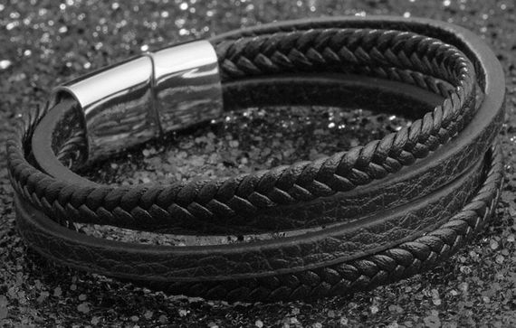 Чоловічий шкіряний браслет Primo Rope 20.5 з магнітною застібкою - Silver | Зображення 4