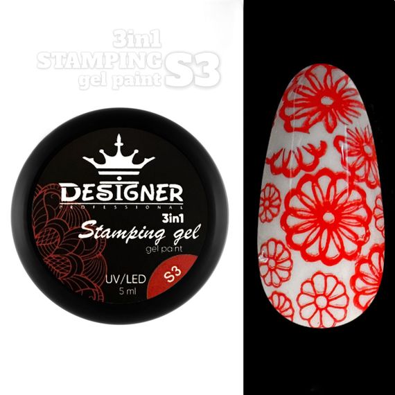 Гель-краска Designer S3 (Червона) Stamping Gel Paint 3в1, 5 мл