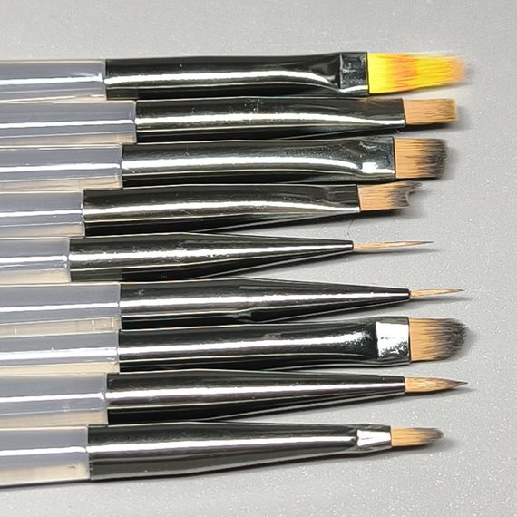 Набір пензликів для дизайну нігтів (8шт + 1 двостороння) з прозорою ручкою