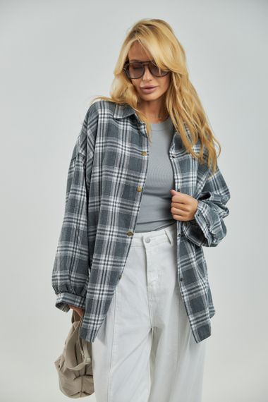 Картата жіноча сорочка на кнопках - сірий цвет, ONE SIZE (є розміри) | Зображення 4