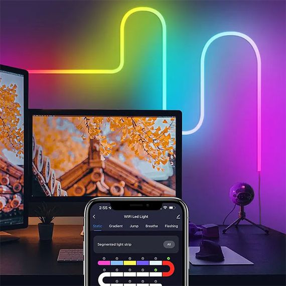 Розумна гнучка LED Neon RGB стрічка-шланг 10 метрів від USB керування режимами з телефону, Bluetooth додаток, пульт | Зображення 3